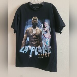 Black Graphic T-Shirt with Blue and Silver Design